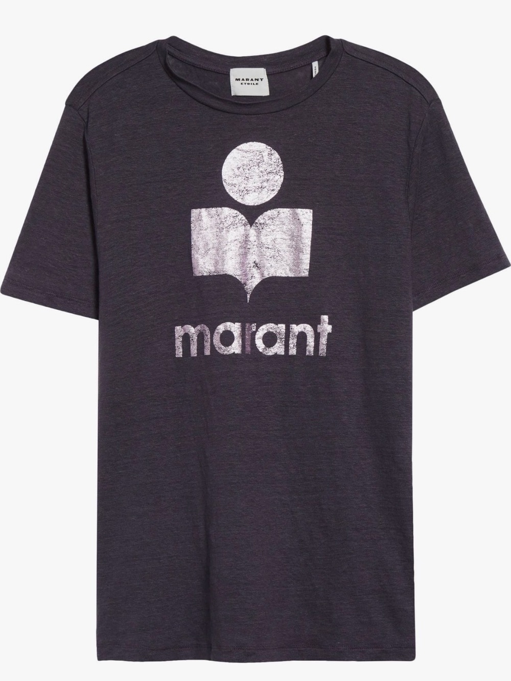Isabel Marant Etoile Faded Night /Lilac Metallic Logo Slub Linen Tee Med New